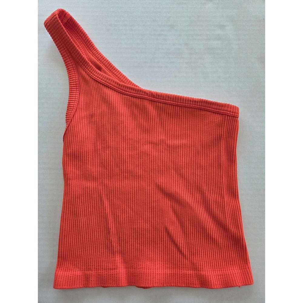 Etiquette Womens One Shoulder Ribbed Tank Top Orange Red Seamless Crop OS